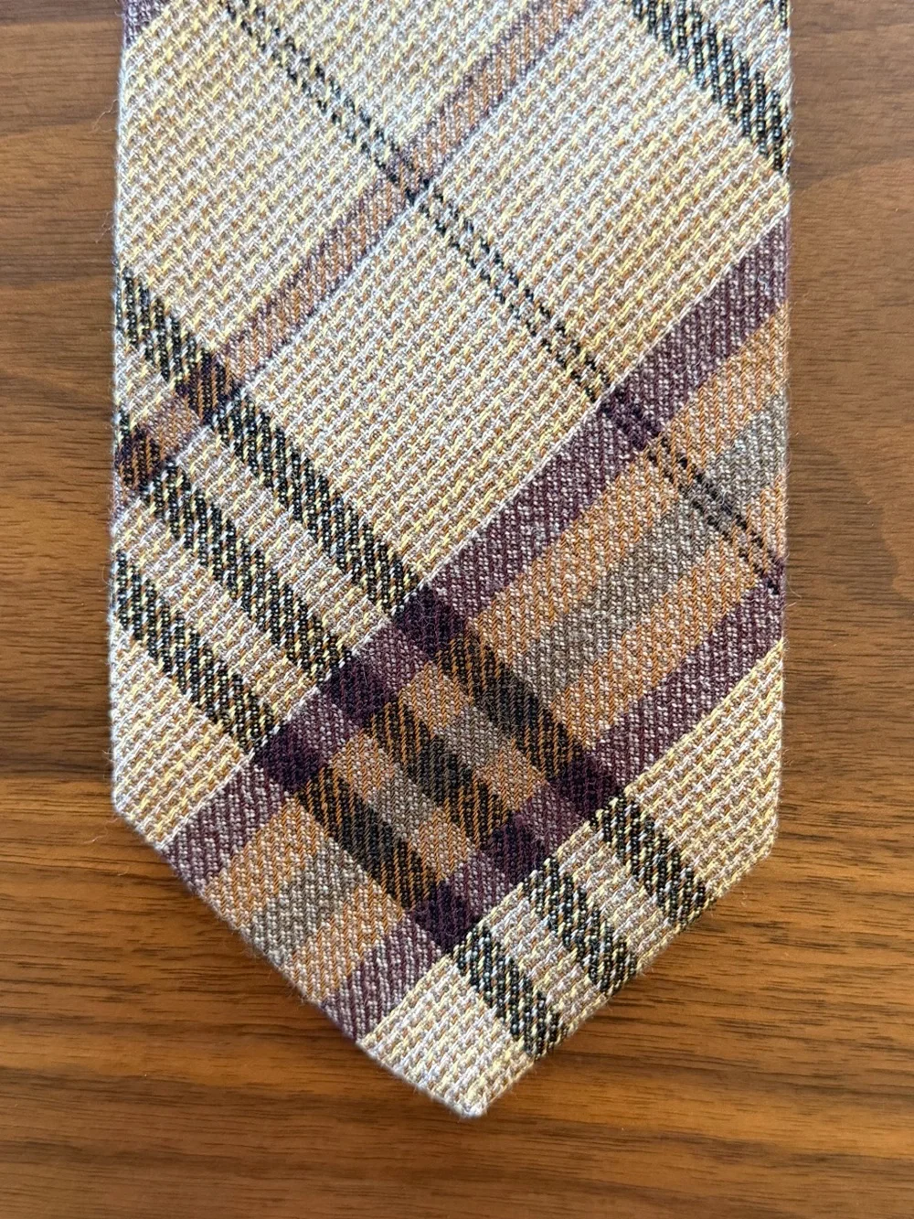 Men's Plaid Wool Tie in Beige and Brown